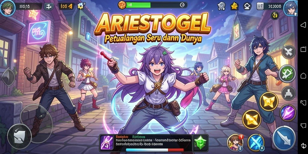 Screenshot gameplay ARIESTOGEL dengan karakter anime menarik.