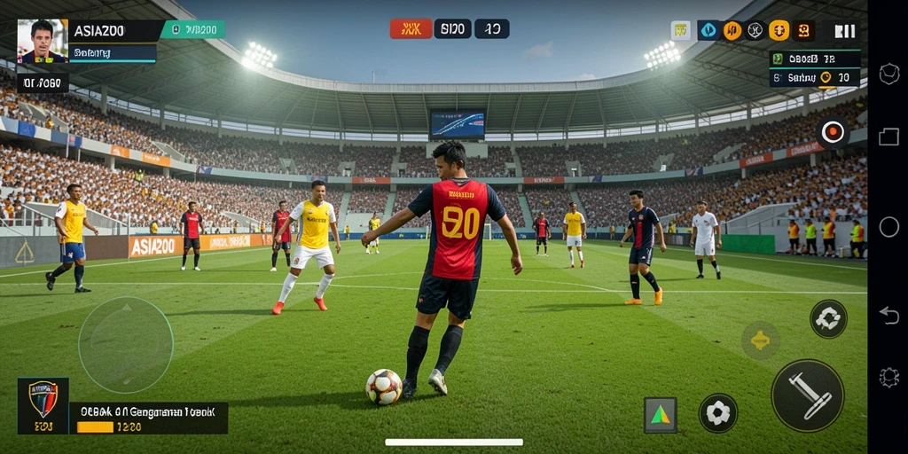 Screenshot gameplay <strong>ASIA200</strong> yang menampilkan aksi seru dalam permainan sepak bola.