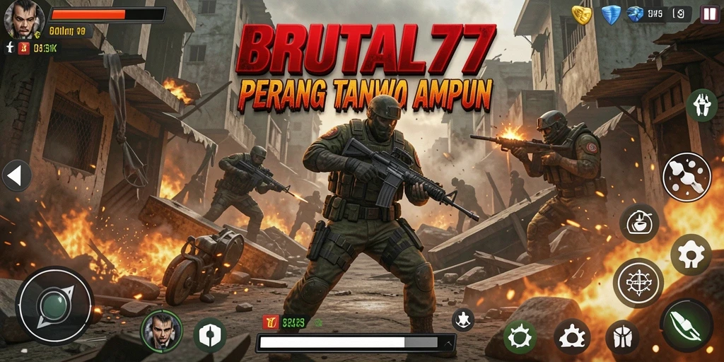 Screenshot gameplay BRUTAL77 yang intens dan menegangkan.