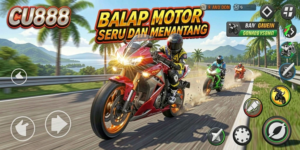 Screenshot CU888 menampilkan balapan motor yang seru dan intens.