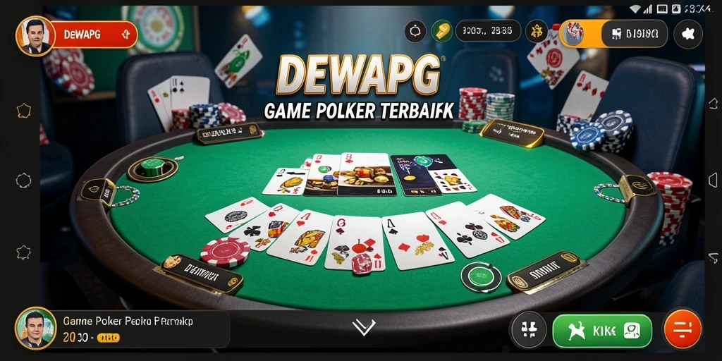 Tampilan seru gameplay poker di DEWAPG dengan pemain yang bersemangat.