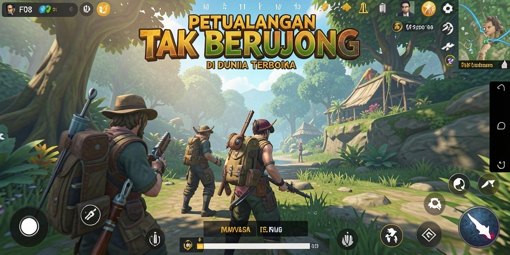 Screenshot gameplay F08 menampilkan dunia terbuka yang luas dan kaya.