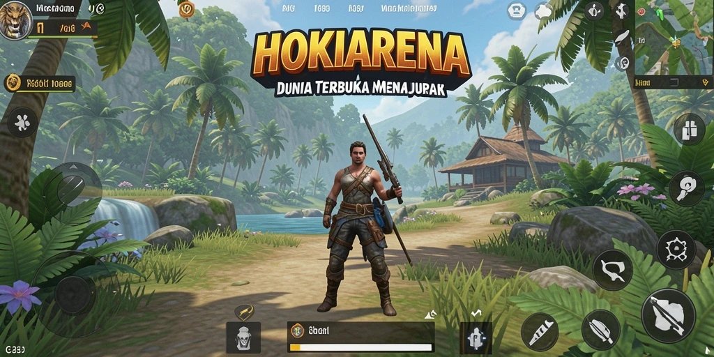 Tangkapan layar gameplay HOKIARENA yang menggambarkan eksplorasi dunia terbuka.
