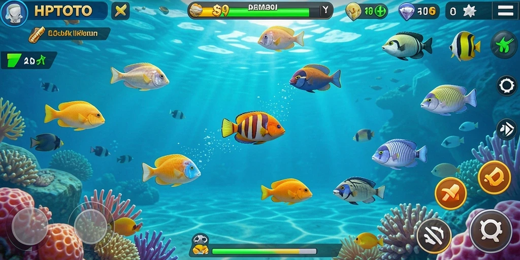 Screenshot HPTOTO menampilkan aksi seru menembak ikan di lautan.