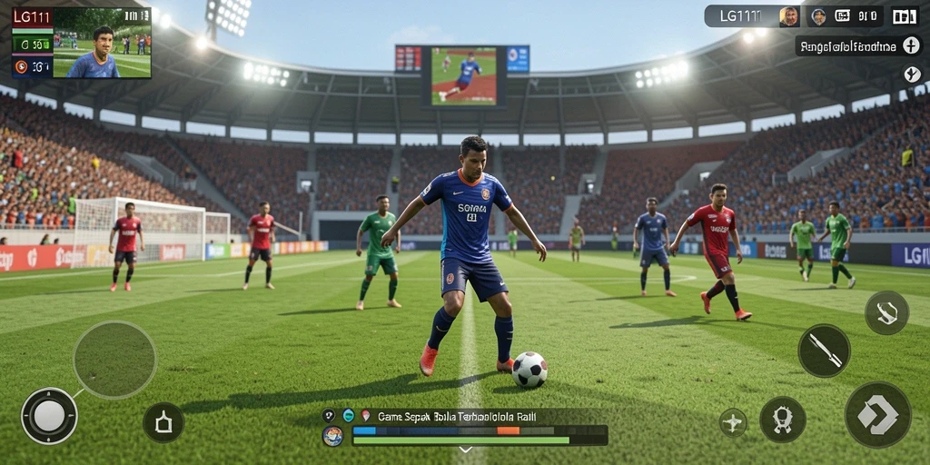 Tangkapan layar dari gameplay yang menampilkan aksi sepak bola yang mendebarkan.