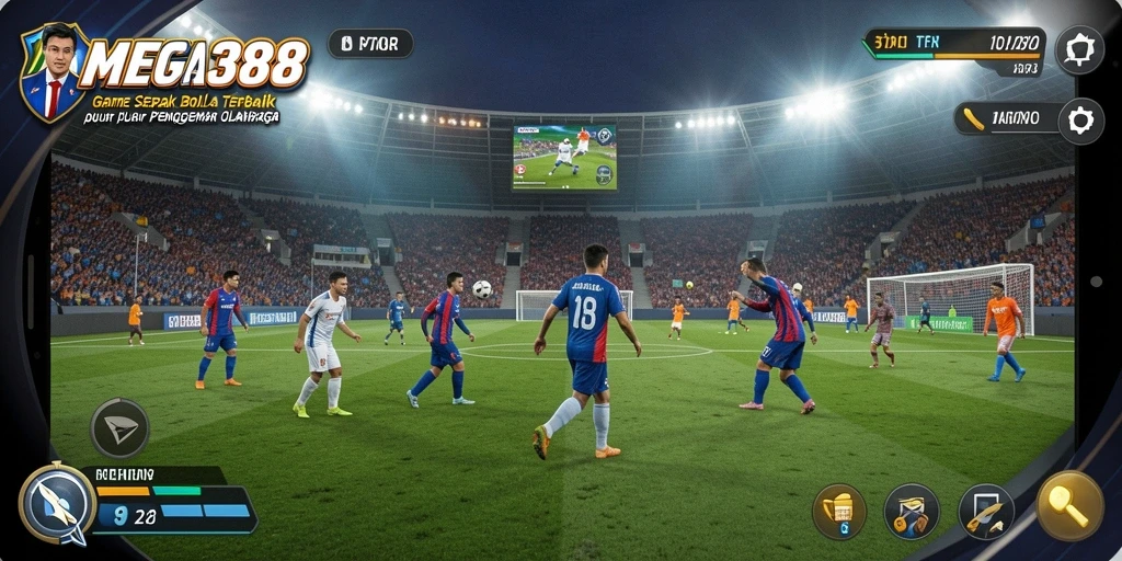 Tampilan gameplay sepak bola yang mendebarkan dan menantang.