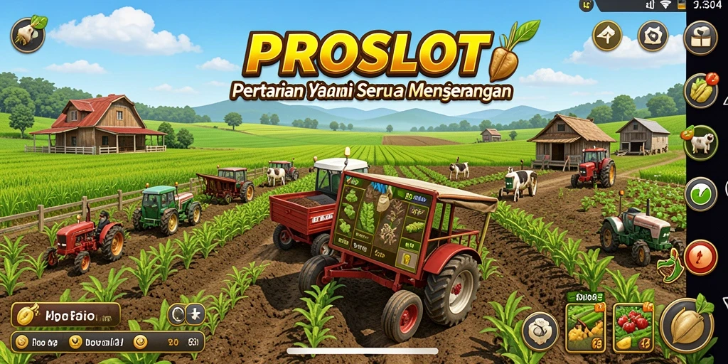 Tampilan gameplay menarik di <strong>PROSLOT</strong> dengan aktivitas bertani yang seru.