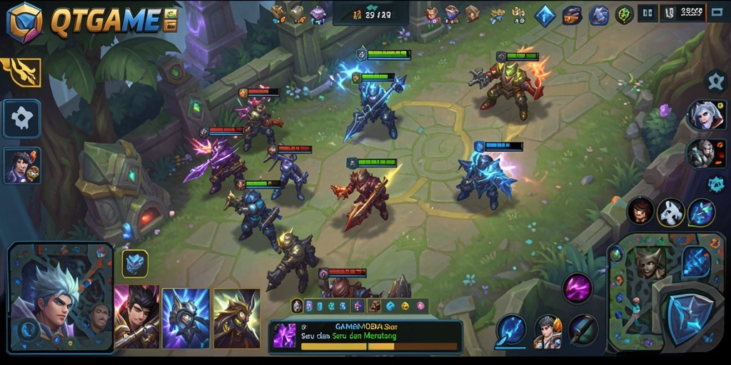 Screenshot gameplay QTGAME dengan aksi seru dari permainan MOBA.