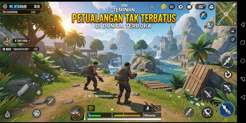 Screenshot utama <strong>REJEKIHUB</strong> menampilkan petualangan mendalam di dunia terbuka yang menakjubkan.