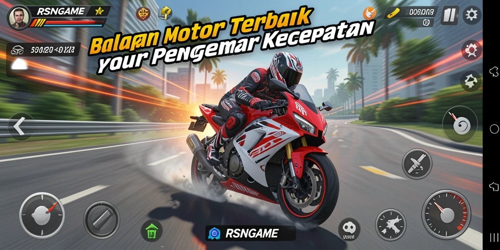 Gameplay seru dari RSNGAME dengan balapan motor yang menantang.