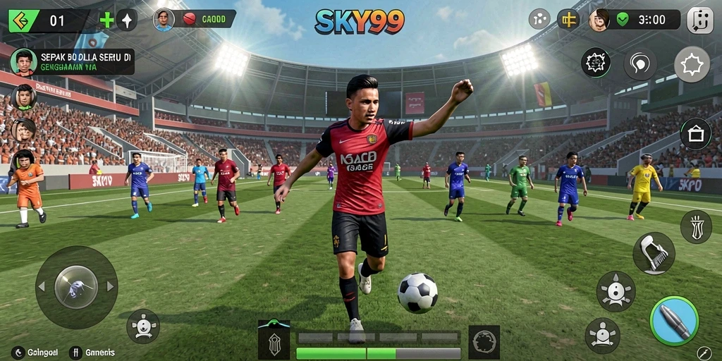 Tampilan gameplay seru permainan sepak bola di SKY99.