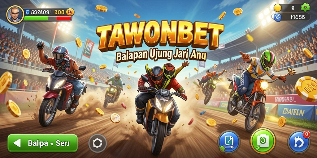 Tampilan gameplay TAWONBET yang mendebarkan di jalur balapan.