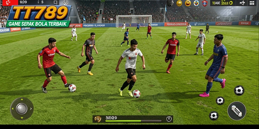 Screenshot TT789 menampilkan aksi seru dalam permainan sepak bola.